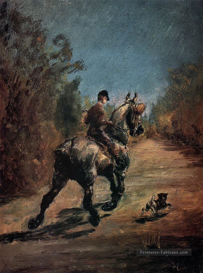 cheval et cavalier avec un petit Chien 1879 Toulouse Lautrec Henri de Peintures à l'huile